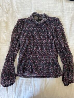 Sanctuary Black & Pink Pleated Mock-Neck Long Sleeve Top